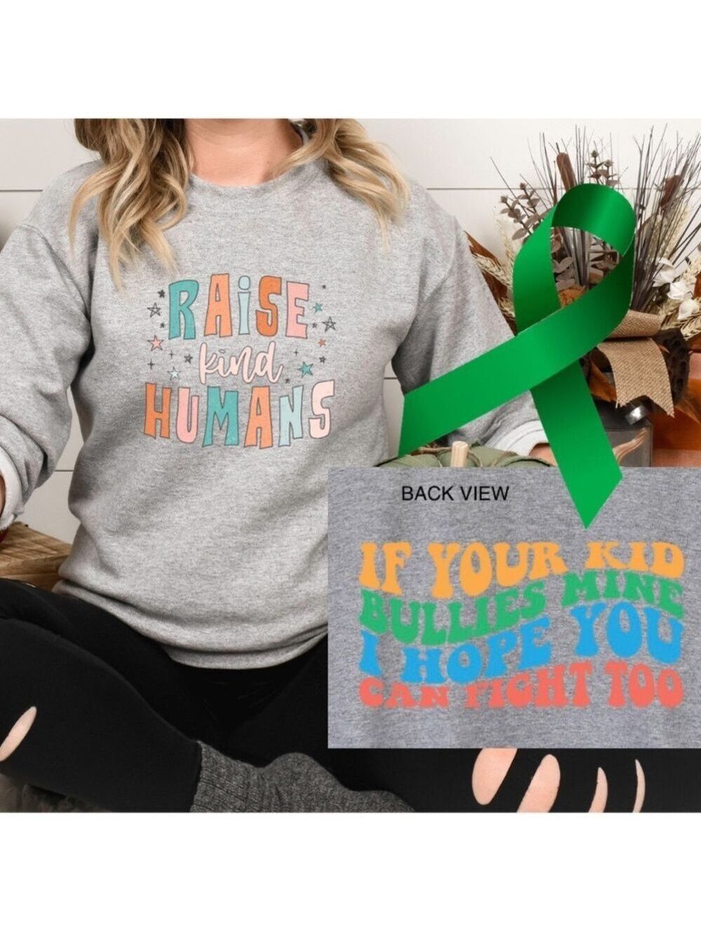 Parents against bullying mental health graphic raglan crewneck sweatshirt sz XL